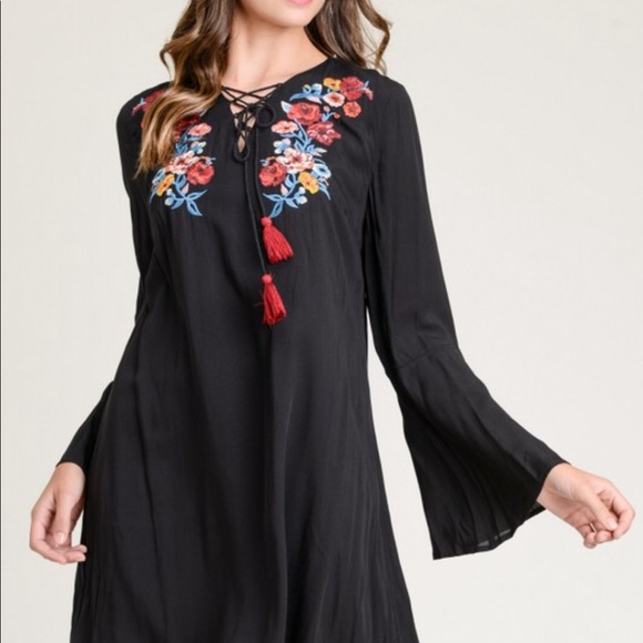 Embroided Bell Sleeve Dress - Picture 2 of 3